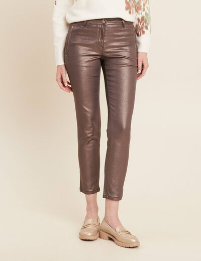 Pantalon ajusté enduit 7/8ème sable femme