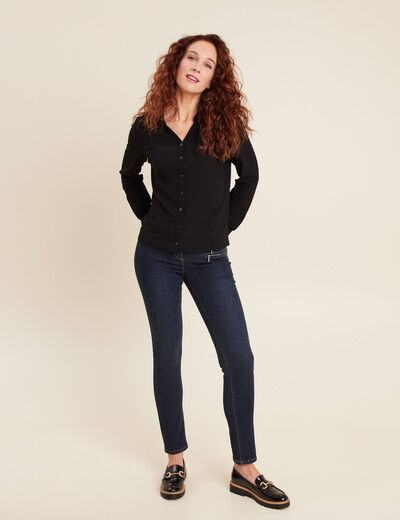 Jean ajusté taille basculée denim brut femme