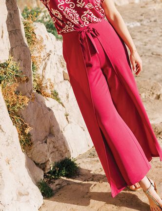 Pantalon portefeuille rose fushia femme