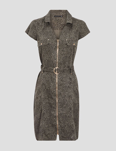 Robe droite zippée vert kaki femme