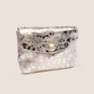 Porte-monnaie en cro&ucirc;te de cuir gris femme