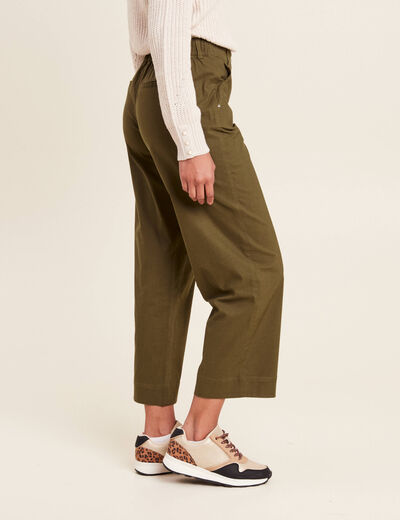Pantalon large 7/8ème vert olive femme