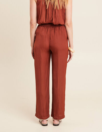 Pantalon large taille haute marron foncé femme