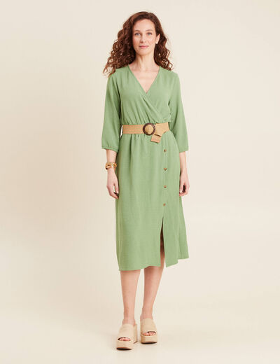 Robe droite ceinturée vert femme