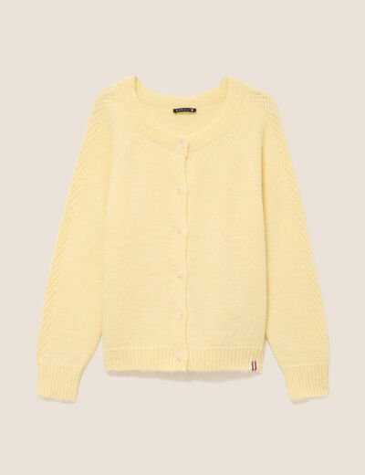 Gilet manches longues col rond jaune pastel femme