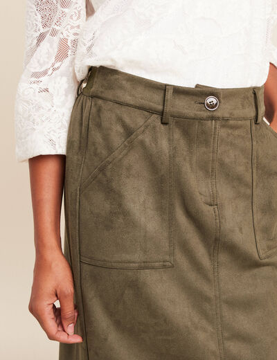 Jupe longue droite su&eacute;dine vert kaki femme