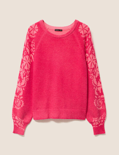 Pull col rond manches longues rose framboise femme