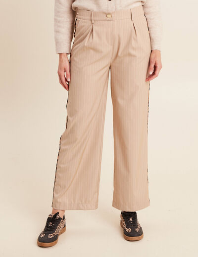 Pantalon taille haute beige femme