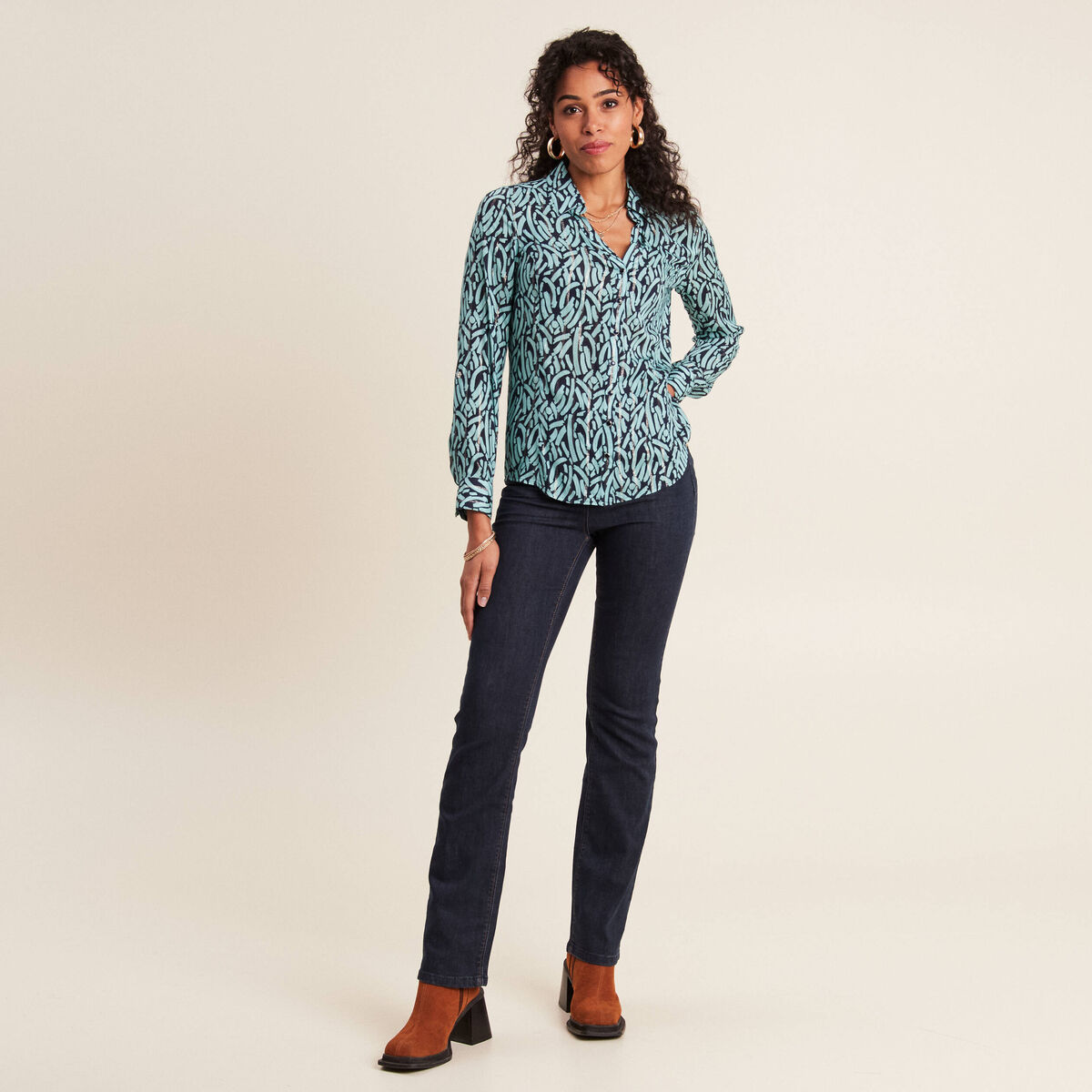 Chemise manches longues bleu ciel femme