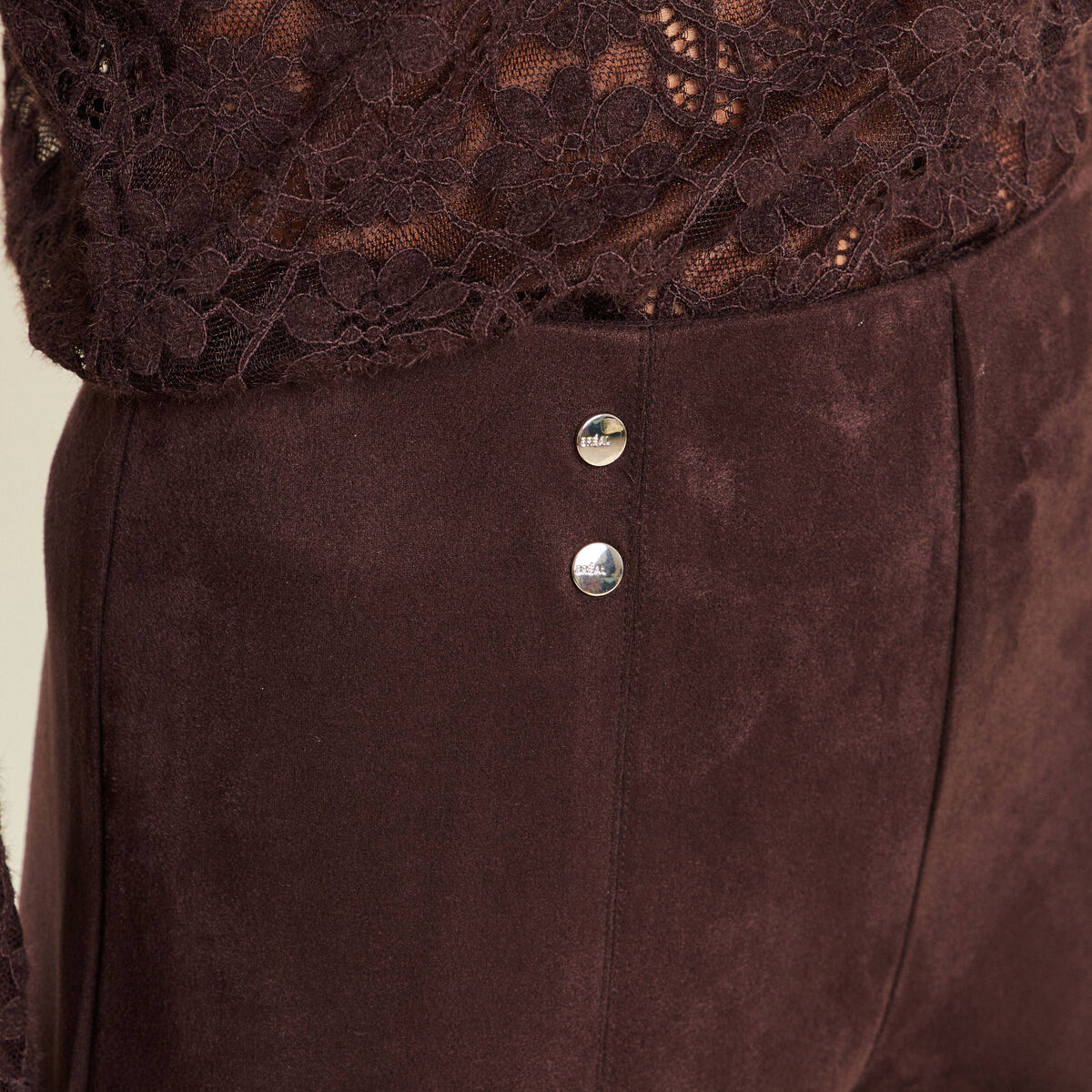 Legging 7/8&egrave;me taille haute aspect daim marron fonc&eacute; femme