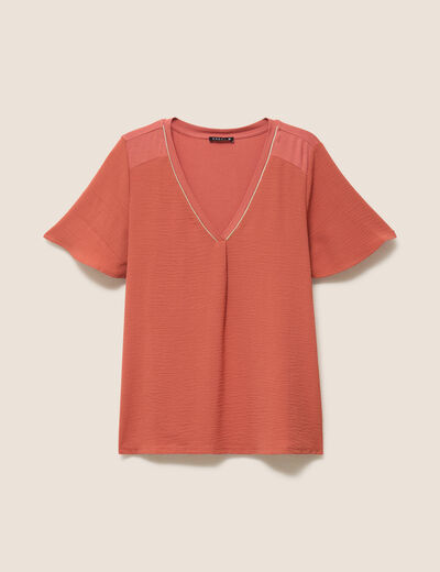 T-shirt bi-mati&egrave;re manches courtes vieux rose femme