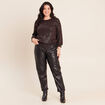 T-shirt col rond manches 3/4 marron fonc&eacute; femme