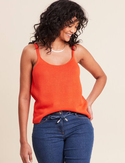 D&eacute;bardeur droit court col rond orange fonc&eacute; femme