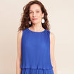 Robe longue &eacute;vas&eacute;e pliss&eacute;e sans manches bleu fonc&eacute; femme