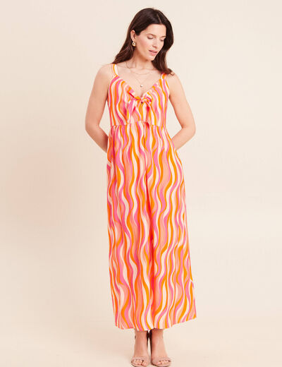Robe longue &eacute;vas&eacute;e &agrave; fines bretelles orange femme