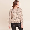 T-shirt court col rond manches longues beige femme