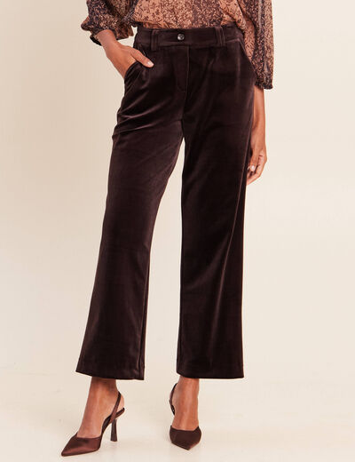 Pantalon large taille haute marron fonc&eacute; femme