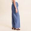 Pantalon coupe large taille haute fluide denim double stone femme