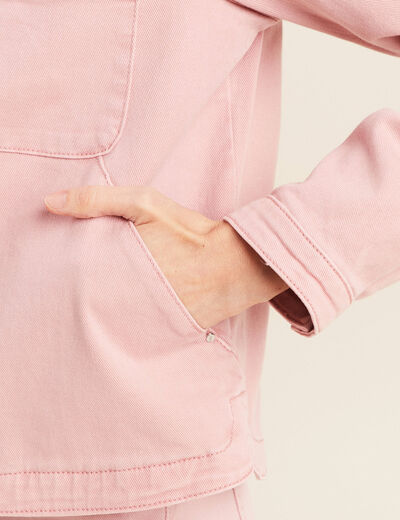 Veste boutonnée en jean rose pastel femme