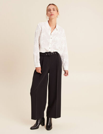 Pantalon droit 7/8&egrave;me taille haute noir femme