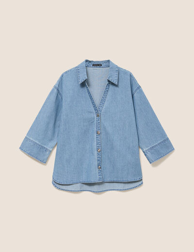 Chemise ample manches 3/4 col chemise denim double stone femme