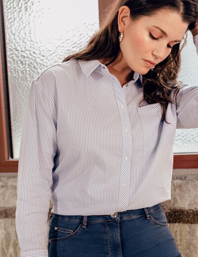 Chemise manches longues bleu femme