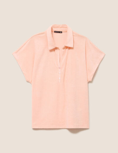 Polo droit col chemise manches courtes orange abricot femme