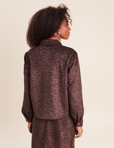 Chemise droite manches longues marron fonc&eacute; femme