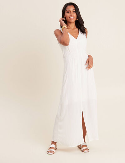 Robe longue évasée ecru femme