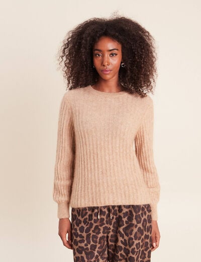 Pull col rond sable femme
