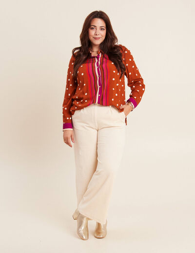Pantalon large velours ivoire femme