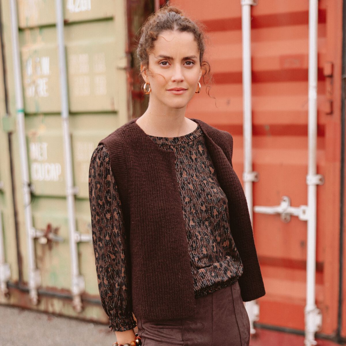 Gilet sans manches marron fonc&eacute; femme