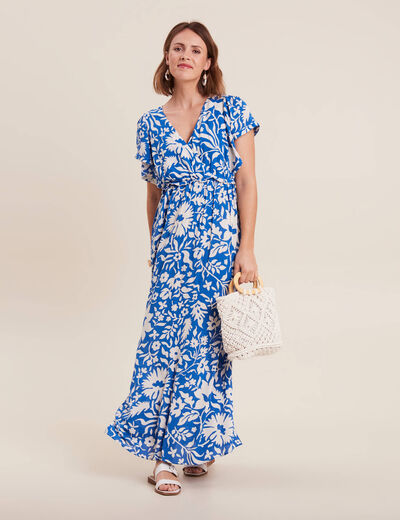 Robe longue droite bleu electrique femme