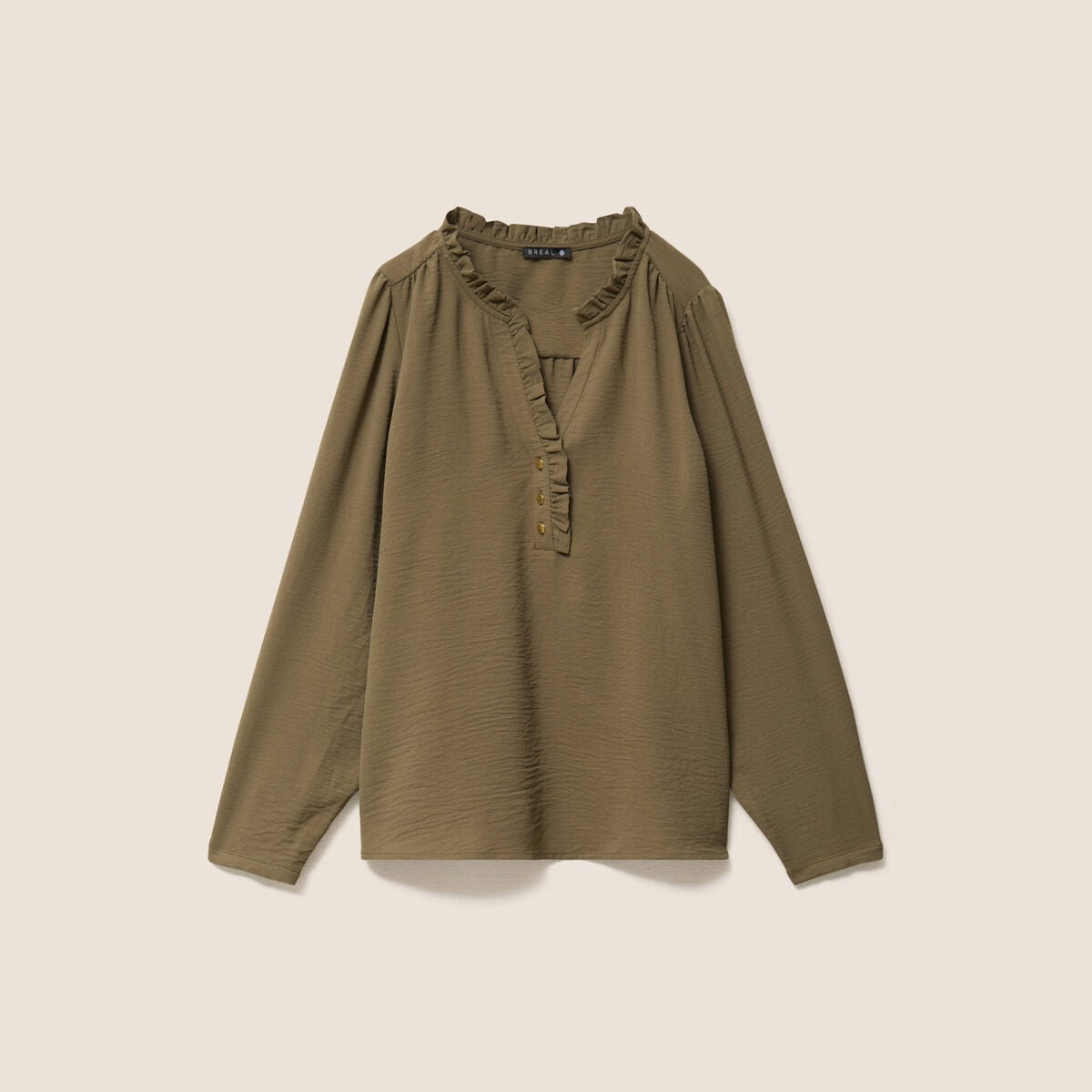 Blouse manches longues col ras du cou vert kaki femme