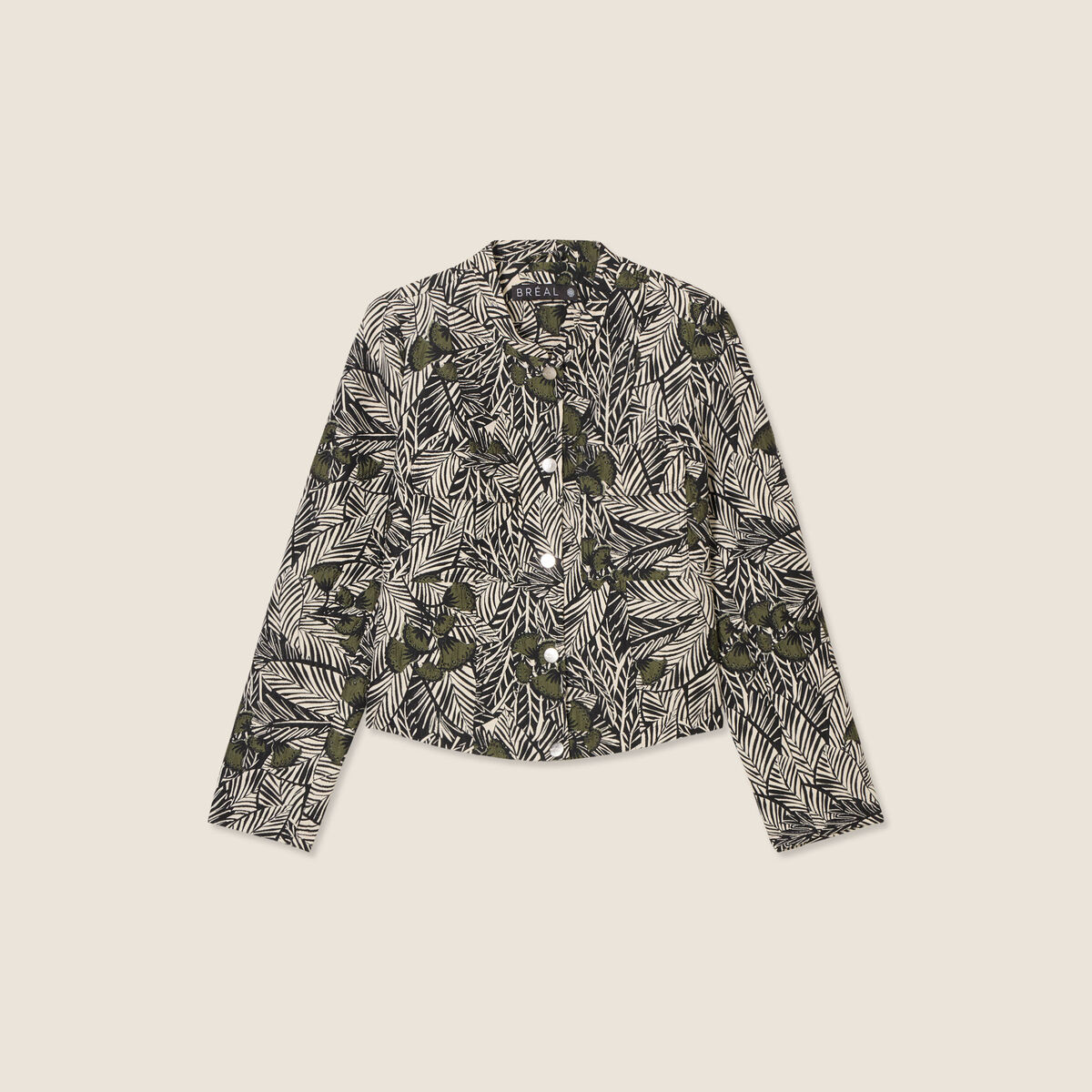 Veste boutonn&eacute;e col mao vert femme