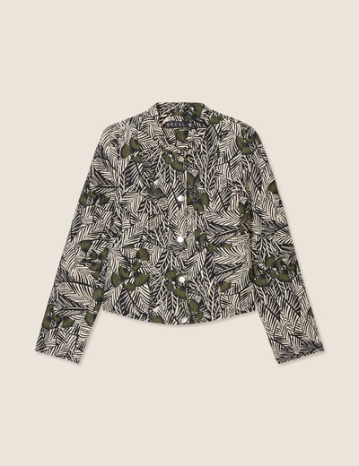 Veste boutonnée col mao vert femme