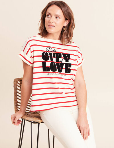 T-shirt droit col rond manches courtes rouge femme