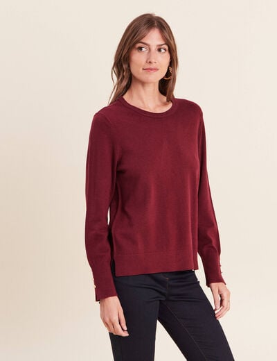 Pull droit col rond manches longues bordeaux femme