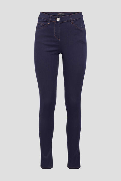 Pantalon léger taille basculée long denim brut femme