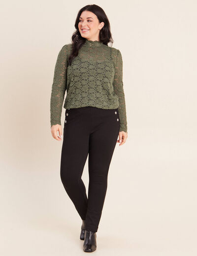 Legging 7/8&egrave;me taille bascul&eacute;e en maille noir femme