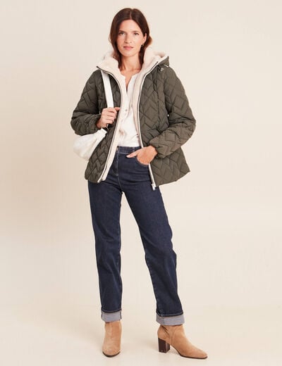 Doudoune doubl&eacute;e avec capuche vert kaki femme