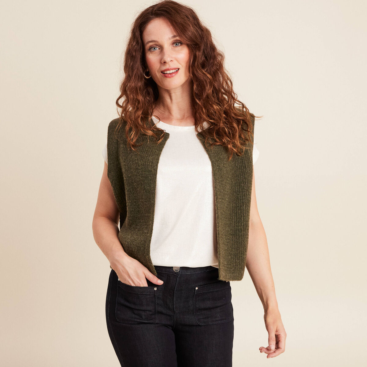 Gilet sans manches vert kaki femme