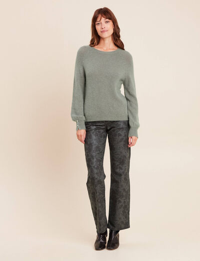 Pull col rond manches longues vert clair femme