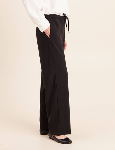 Pantalon fluide large taille haute noir femme