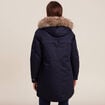 Parka cintr&eacute;e capuche fourrure bleu fonc&eacute; femme