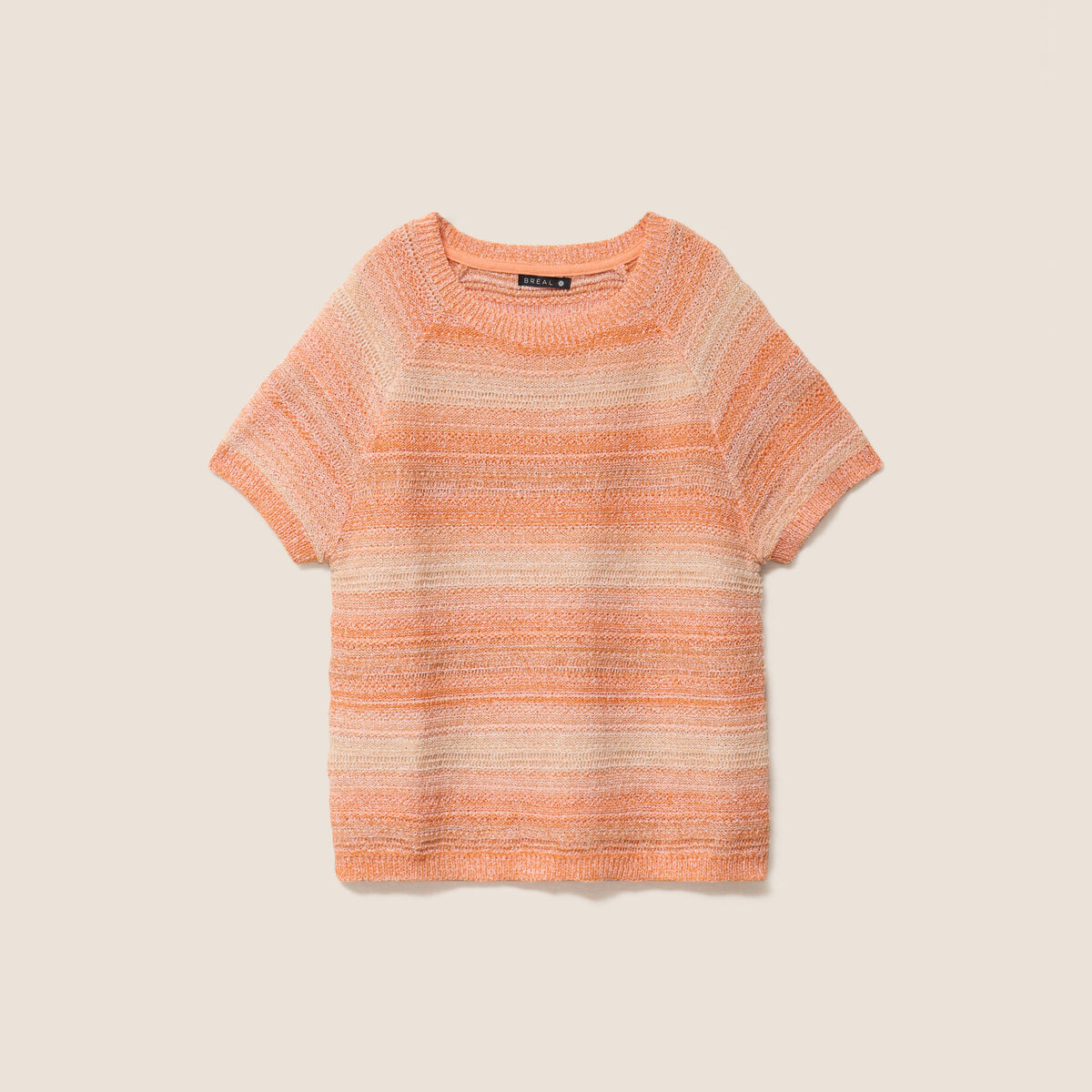 Pull col v manches courtes orange fluo femme