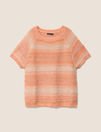 Pull col v manches courtes orange fluo femme