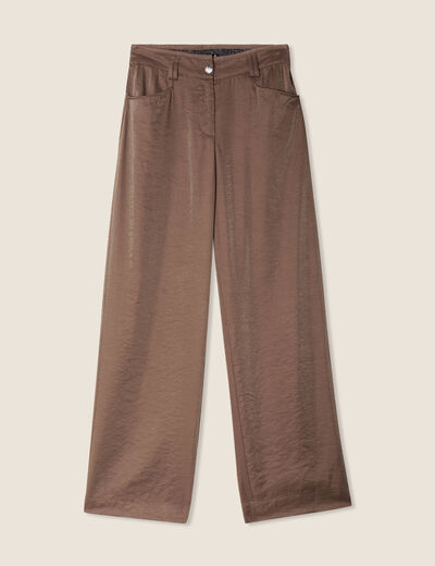 Pantalon large taille haute taupe femme