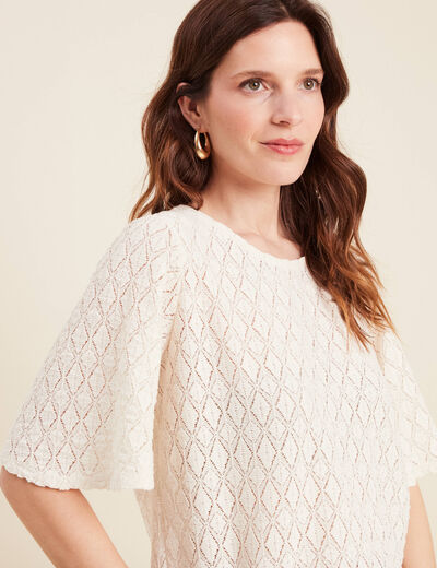 Blouse manches courtes ajourée ecru femme