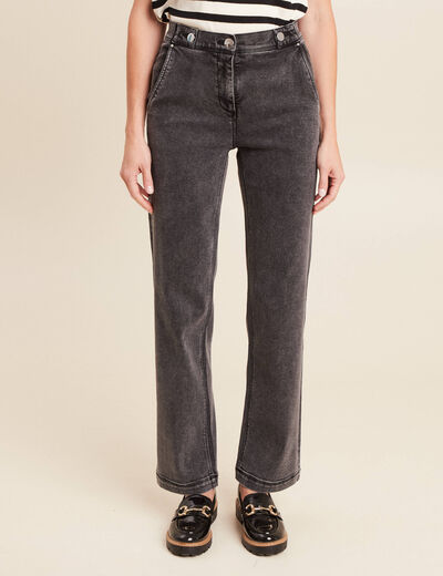 Jean droit taille haute long denim gris femme